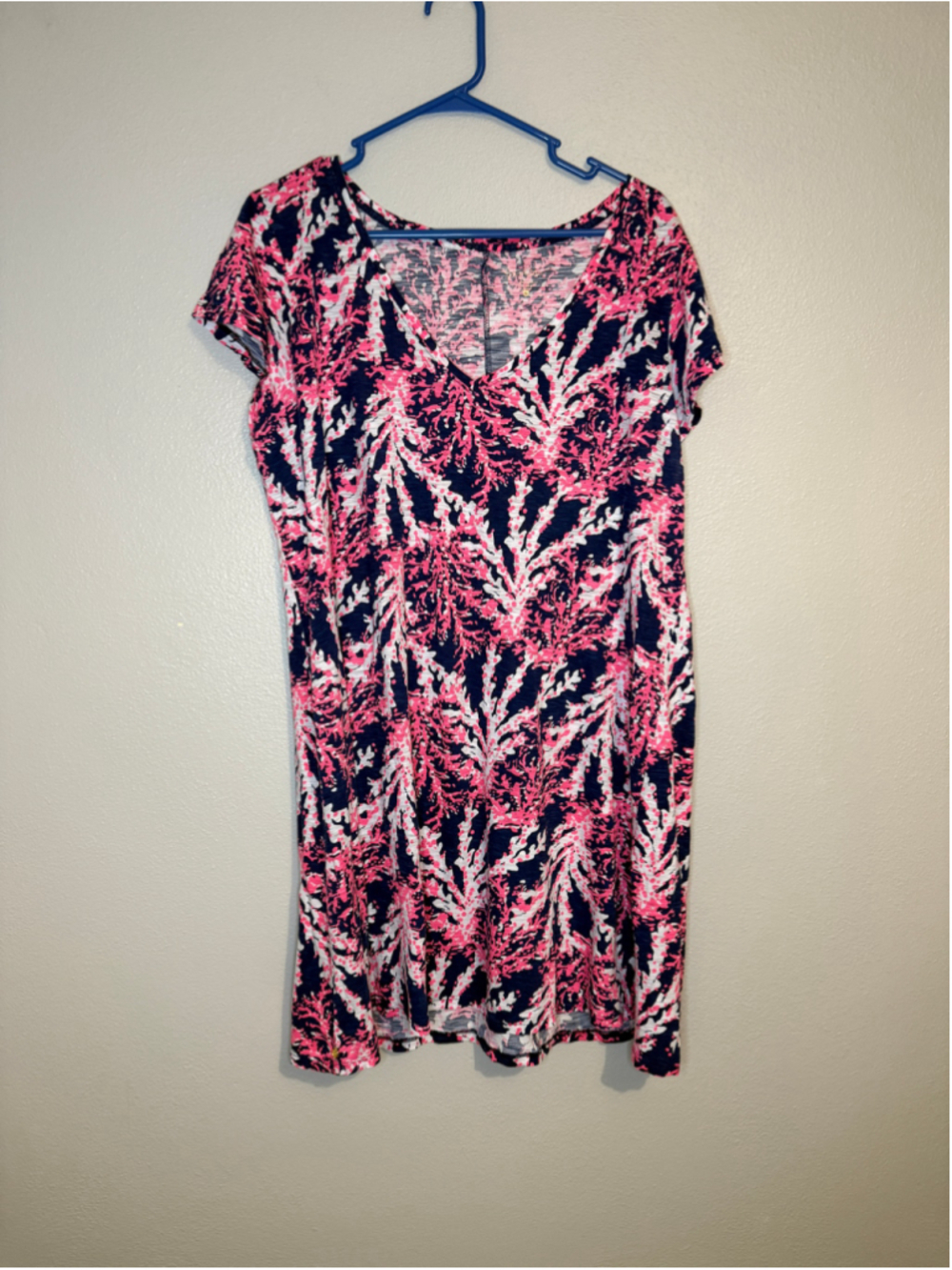 Lilly Pulitzer Jessica Knit Tee Shirt Dress XL Coral Print